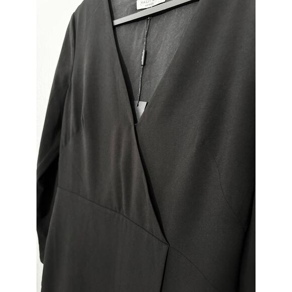 Halston Heritage Women's Faux Wrap Crepe Black Dress Classic Professional NWT - Picture 5 of 13